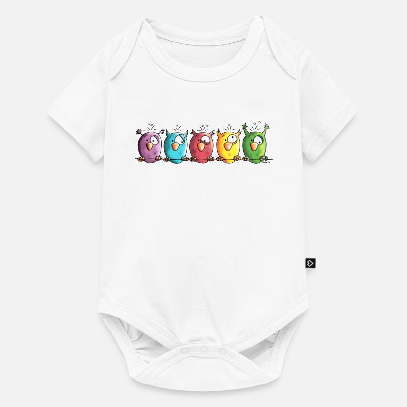 Funny Owls - Eule - Vogel - Baby Premium Kurzarmbody - Weiß