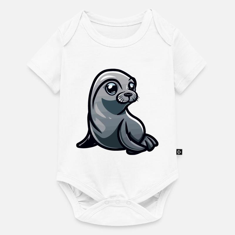 Bande dessinée d’animaux de phoque - Body à manches courtes Premium Bébé - blanc