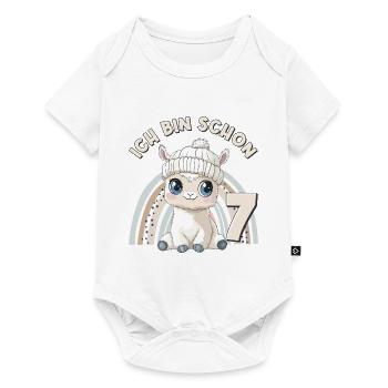 7ème anniversaire Alpaga Lama Arc-en-ciel Mignon Mignon - Body à manches courtes Premium Bébé - blanc - Devant