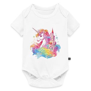 Licorne, Arc-en-ciel, Château, Multicolore, Magie, Fantaisie - Body à manches courtes Premium Bébé - blanc - Devant