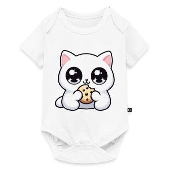 Chat kawaii mignon avec biscuit Cadeaux mignons - Body à manches courtes Premium Bébé - blanc - Devant