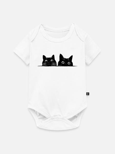 Zwei guckende Katzen schwarz - Baby Premium Kurzarmbody - Weiß