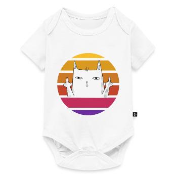 Vintage chat avec le majeur retro soleil shirt - Body à manches courtes Premium Bébé - blanc - Devant