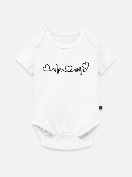 Herzfrequenz mit drei Herzen - Baby Premium Kurzarmbody - Weiß