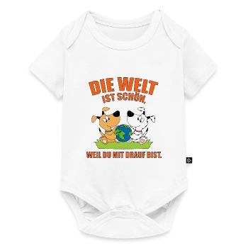DIE WELT IST SCHÖN, WEIL DU MIT DRAUF BIST. HUNDE - Baby Premium Kurzarmbody - Weiß - Vorne
