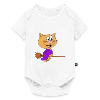 KATZE - HEXE - HEXENBESEN - TIER - KIND - BABY - Baby Premium Kurzarmbody - Weiß - Vorne