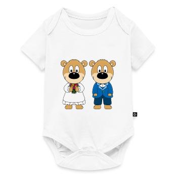HOCHZEIT - HEIRATEN - LIEBE - BRAUTPAAR - TEDDYS - Baby Premium Kurzarmbody - Weiß - Vorne
