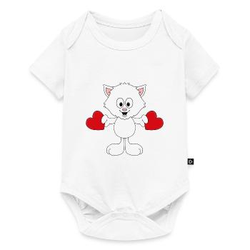 KATZE - CAT - LIEBE - LOVE - HERZEN - TIER - Baby Premium Kurzarmbody - Weiß - Vorne