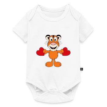 TIGER - LIEBE - HERZEN - TIER - KIND - BABY - Baby Premium Kurzarmbody - Weiß - Vorne