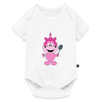 EINHORN - FEDERBALL - BADMINTON - SPORT - FUN - Baby Premium Kurzarmbody - Weiß - Vorne