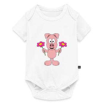 SCHWEIN - BLUMEN - TIER - TIERISCH - LIEBE - LOVE - Baby Premium Kurzarmbody - Weiß - Vorne