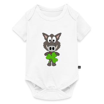 WILDSCHWEIN - KLEEBLATT - TIER - TIERISCH - Baby Premium Kurzarmbody - Weiß - Vorne