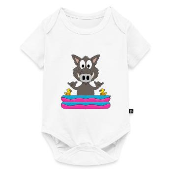 WILDSCHWEIN - PLANSCHBECKEN - TIER - SOMMER - Baby Premium Kurzarmbody - Weiß - Vorne