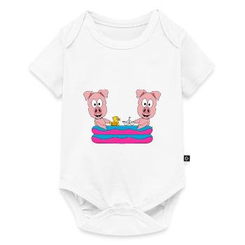 SCHWEINE - POOL - PLANSCHBECKEN - TIERE - FUN - Baby Premium Kurzarmbody - Weiß - Vorne