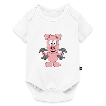 SCHWEIN - FITNESS - SPORT - HANTELN - GEWICHTHEBEN - Baby Premium Kurzarmbody - Weiß - Vorne