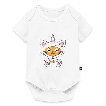 EINHORNKATZE - KATZE - EINHORN - BABY - KIND - Baby Premium Kurzarmbody - Weiß - Vorne