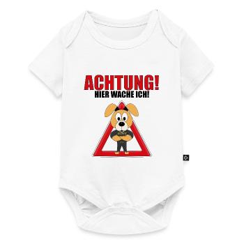 ACHTUNG! HIER WACHE ICH! - WACHHUND - HUND - Baby Premium Kurzarmbody - Weiß - Vorne