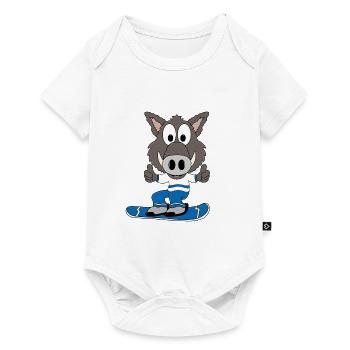 WILDSCHWEIN - SNOWBOARD - PISTENSAU - SPORT - Baby Premium Kurzarmbody - Weiß - Vorne