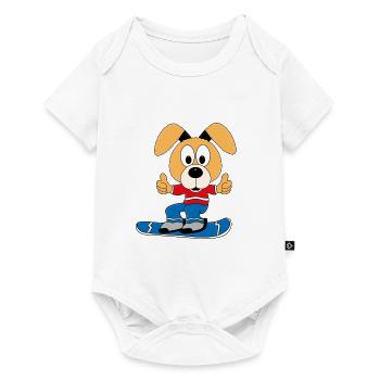 HUND - WINTERSPORT - SNOWBOARD - TIERISCH - Baby Premium Kurzarmbody - Weiß - Vorne