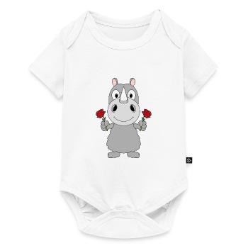 NASHORN - ROSEN - BLUMEN - TIERISCH - Baby Premium Kurzarmbody - Weiß - Vorne