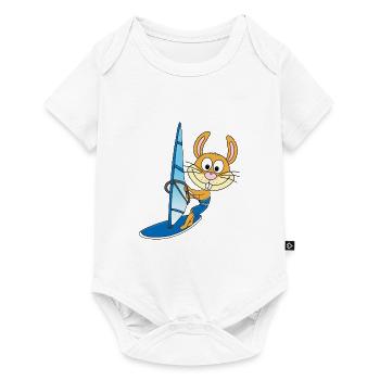 HASE - WINDSURFER - SURFER - WASSERSPORT - TIER - Baby Premium Kurzarmbody - Weiß - Vorne
