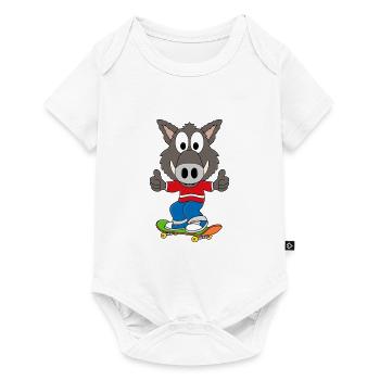 SKATEBOARD - WILDSCHWEIN - SPORT - KIND - BABY - Baby Premium Kurzarmbody - Weiß - Vorne