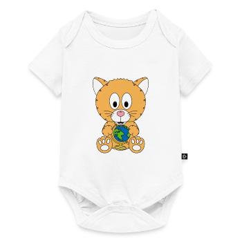 KATZE - GLOBUS - WELT - ERDE - PLANET - TIER - Baby Premium Kurzarmbody - Weiß - Vorne