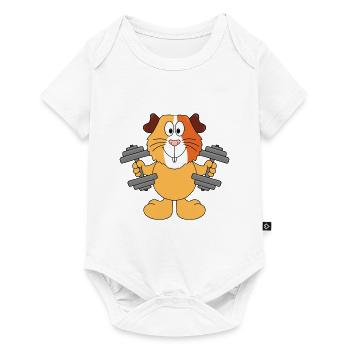 MEERSCHWEINCHEN - HANTELN - FIT - FITNESS - Baby Premium Kurzarmbody - Weiß - Vorne