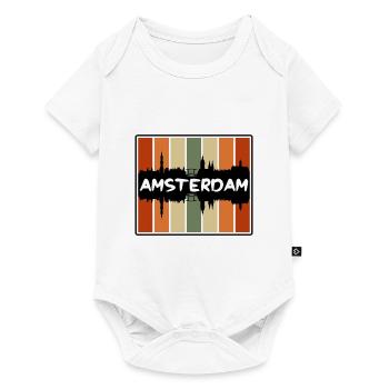 Amsterdam Pays-Bas Skyline Silhouette Voyage So - Body à manches courtes Premium Bébé - blanc - Devant