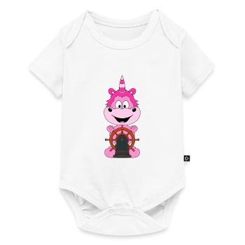 EINHORN - KAPITÄN - BOOT - SCHIFF - SEEMANN - Baby Premium Kurzarmbody - Weiß - Vorne