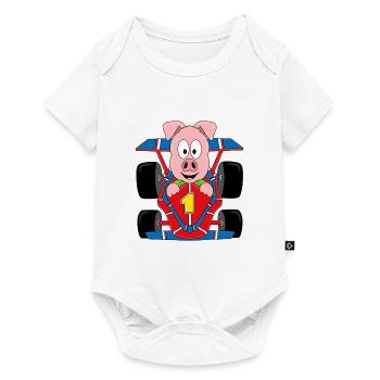 SCHWEIN - AUTO - RENNWAGEN - AUTORENNEN - TIER - Baby Premium Kurzarmbody - Weiß - Vorne