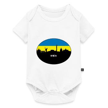 Kiew-Ukraine-Flaggen-Skyline-Schattenbild-Reise - Baby Premium Kurzarmbody - Weiß - Vorne