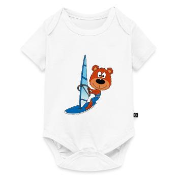 WINDSURFER - BÄR - TEDDY - SURFER - SPORT - Baby Premium Kurzarmbody - Weiß - Vorne