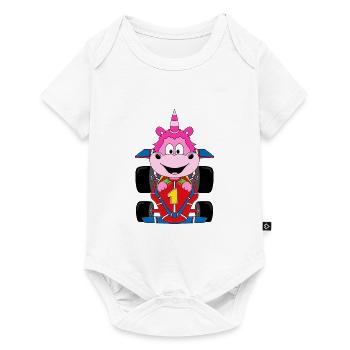 EINHORN - RENNFAHRER - AUTO - AUTORENNEN - SPORT - Baby Premium Kurzarmbody - Weiß - Vorne