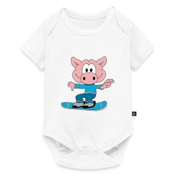 SNOWBOARD - WINTERSPORT - TIER - SCHWEIN - Baby Premium Kurzarmbody - Weiß - Vorne