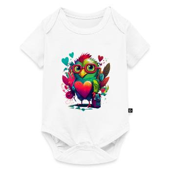 Drôle d’oiseau coloré avec cœur, Saint-Valentin - Body à manches courtes Premium Bébé - blanc - Devant