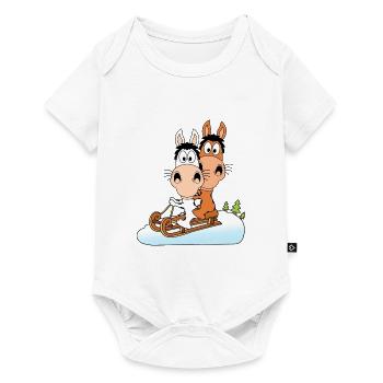 PFERDE - PONYS - RODELN - SCHLITTEN - WINTER - Baby Premium Kurzarmbody - Weiß - Vorne