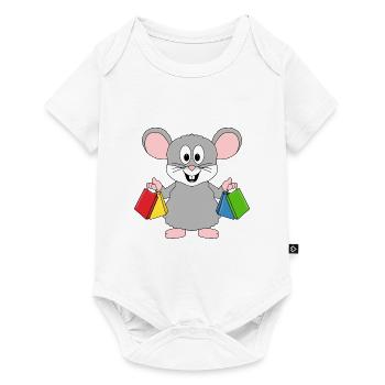 MAUS - SHOPPING - EINKAUFEN - TIER - TIERISCH - Baby Premium Kurzarmbody - Weiß - Vorne