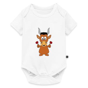 STIER - BULLE - BLUMEN - TIER - LIEBE - Baby Premium Kurzarmbody - Weiß - Vorne