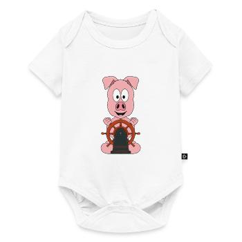 SCHWEIN - BOOT - SCHIFF - KAPITÄN - SEE - MEER - Baby Premium Kurzarmbody - Weiß - Vorne