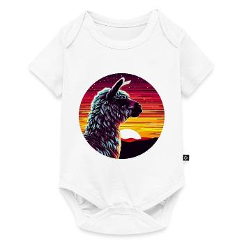 Lama Alpaga Coucher de soleil Vue latérale - Body à manches courtes Premium Bébé - blanc - Devant