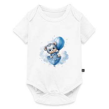 Bébé ours avec ballon, nuages, étoiles, aquarelle - Body à manches courtes Premium Bébé - blanc - Devant