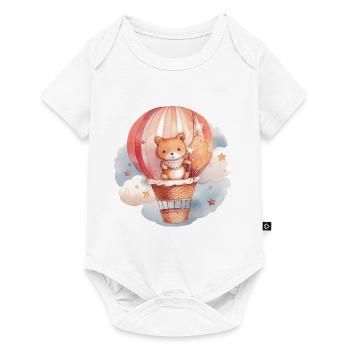 Baby Bär rot mit Ballon und Wolken, Wasserfarben - Baby Premium Kurzarmbody - Weiß - Vorne
