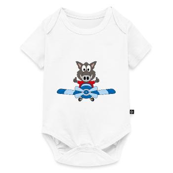 WILDSCHWEIN - PILOT - FLUGZEUG - FLIEGEN - TIER - Baby Premium Kurzarmbody - Weiß - Vorne