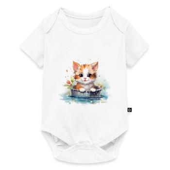niedliches, Baby Kätzchen handgemalt, Wasserfarben - Baby Premium Kurzarmbody - Weiß - Vorne