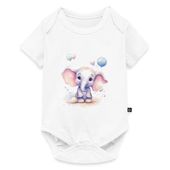Baby Elefant mit Ballons, handgemalt Wasserfarben - Baby Premium Kurzarmbody - Weiß - Vorne