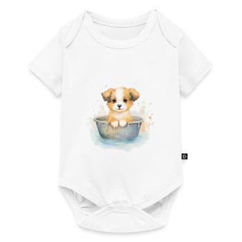Baby Hund nimmt ein Bad, handgemalt - Wasserfarben - Baby Premium Kurzarmbody - Weiß - Vorne