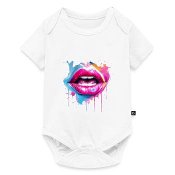 Lèvres colorées embrassant la bouche visage de femme - Body à manches courtes Premium Bébé - blanc - Devant