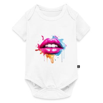 Lèvres colorées Embrasser la bouche Cadeau du visage de la femme - Body à manches courtes Premium Bébé - blanc - Devant