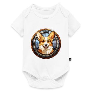 Pembroke Welsh Welsh Corgi Dog Breed Aquarelle Verre - Body à manches courtes Premium Bébé - blanc - Devant